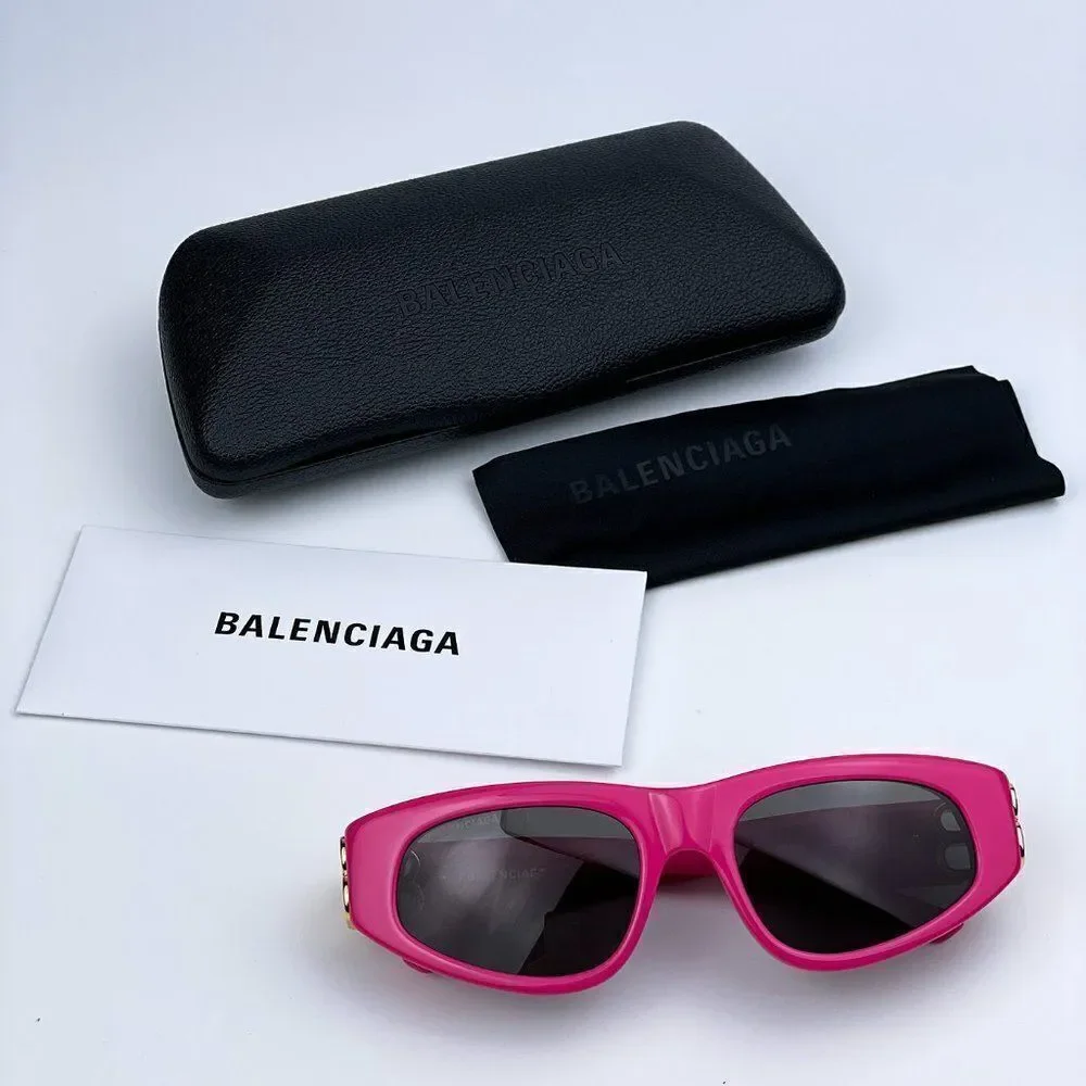 SALE! NEW Balenciaga BB0095S 006 Pink Gold Logo Grey Cat Eye Unisex Sunglasses
